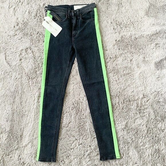 Rag & Bone High Waist Skinny Jeans Womens 24 Black Mazie Side Stripe - Picture 4 of 7